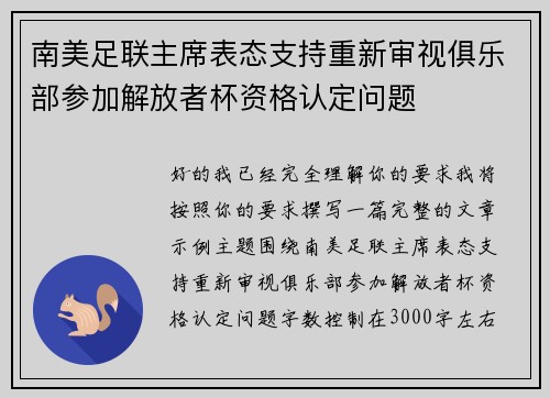 南美足联主席表态支持重新审视俱乐部参加解放者杯资格认定问题 南美足联主席表态支持重新审视俱乐部参加解放者杯资格认定问题